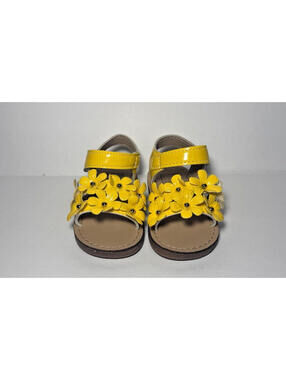 Baby Hook & Loop Walking Sandals Open Toe Flowers Yelllow